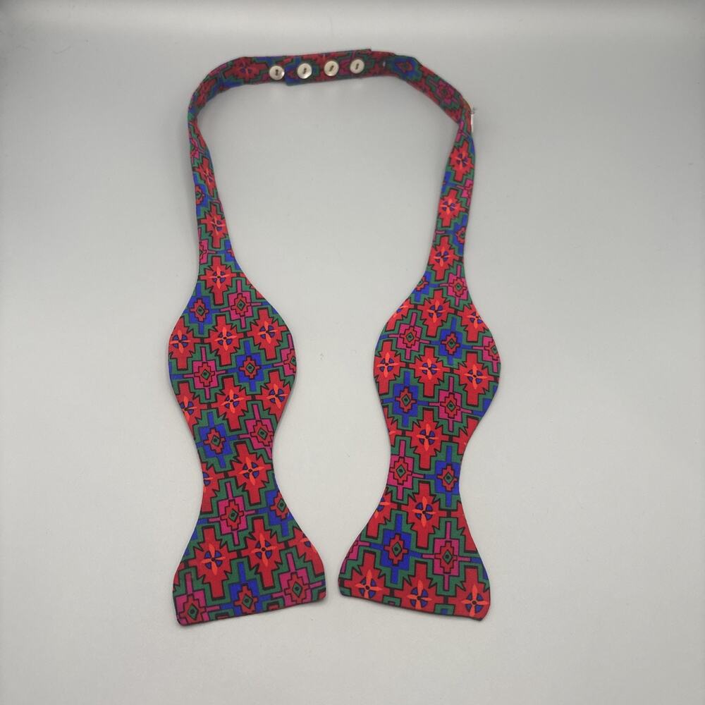 Vintage Carrot & Gibbs Handmade 100% Silk Adjustable Bow Tie USA Geometric